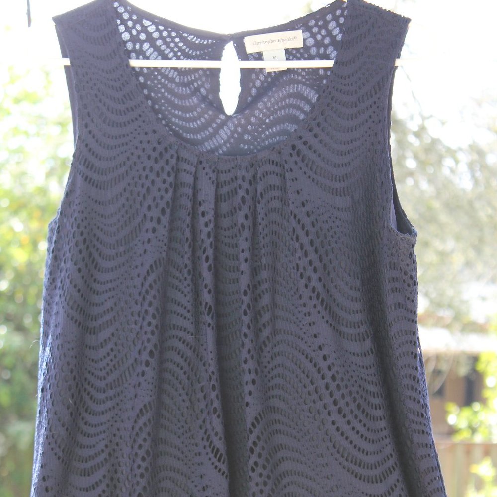 Christopher & Banks Sleeveless Overlay Lace Top, navy blue (medium)